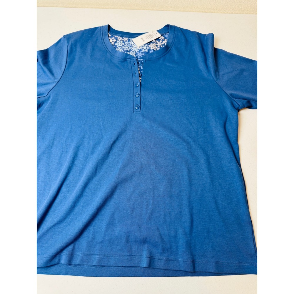 LL Bean Cozy PJ Set Top Deep Blue Snowflake Henley Cotton L PET 508320 NWT